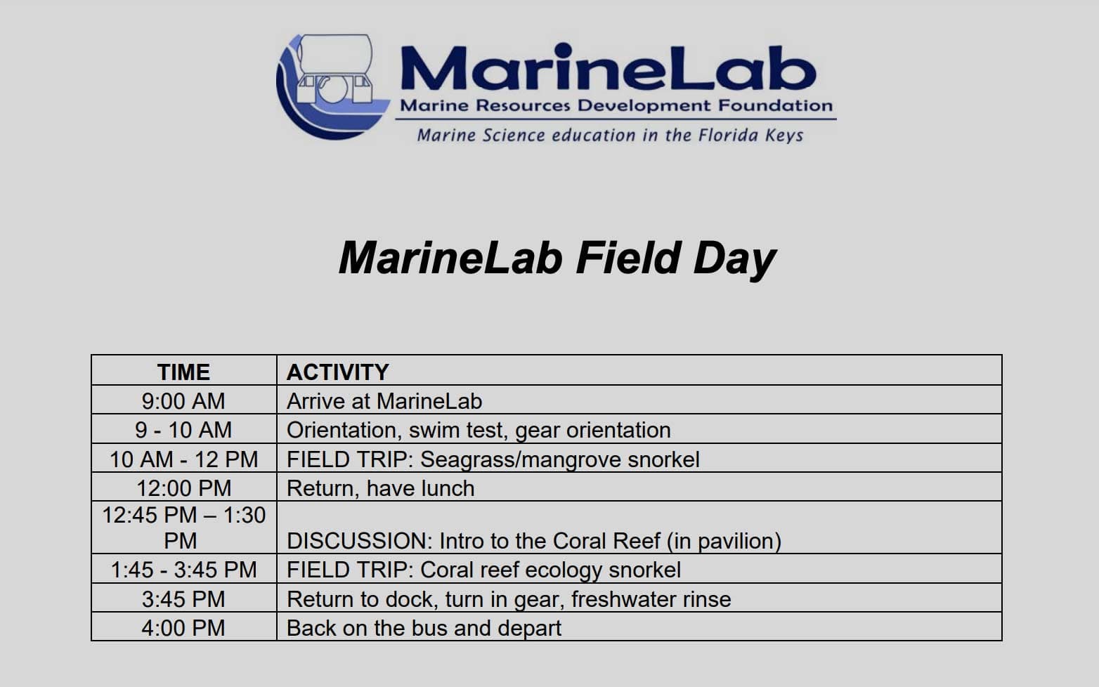 MarineLab opens its Field Day Program for Title 1 Schools